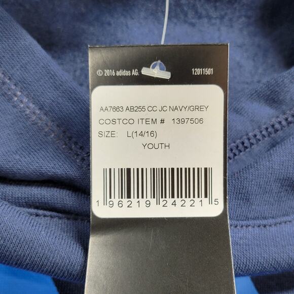 Adidas Youth Hoodie Size L 14/16 Navy Grey‎ Spell Out Logo Fleece Pullover NEW - Picture 5 of 14